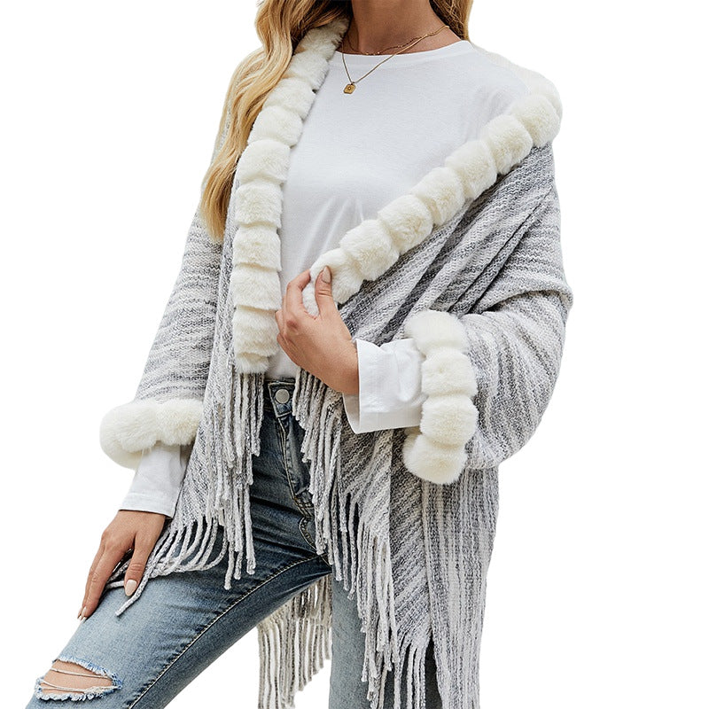 Ladies Fringed Cloak Shawl Sweater Coat