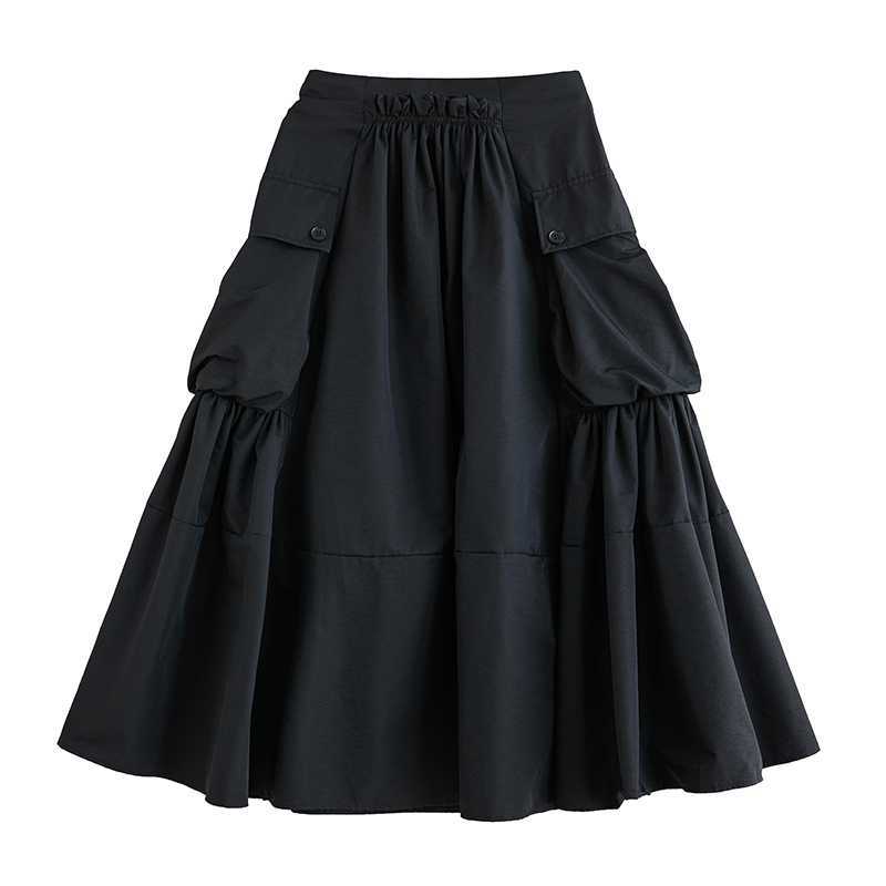 Loose Slimming Workwear Large Pocket Large Hem High Waist Pleated Skirt