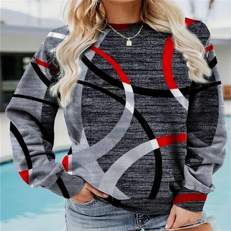 Cozy Comfort: Round Neck Long Sleeve Casual Sweatshirt with Playful Print.