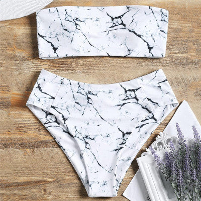 Women Wrapped Marble Printed Swimsuit Bikini Split Sexy Bikini Set