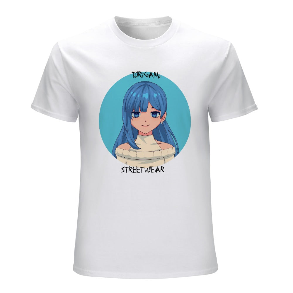 CWS ToriGami Streetwear Japan コージーウィンターストアより Happy Blue Haired Girl Pure cotton Men's T-shirt