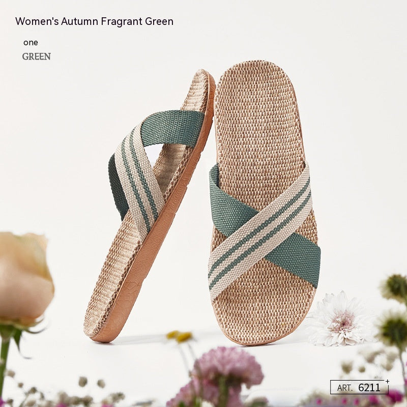 CrossBreeze: Damen-Leinen-Slipper mit stylischem Kreuz-Design.