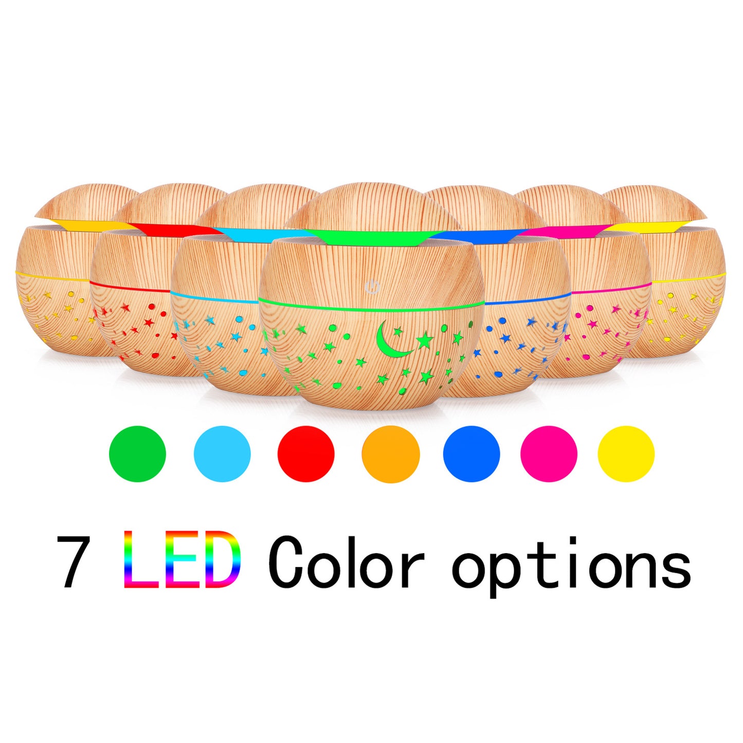 Sternenhimmel-Holzmaserung, hohler Stern, Mond, Luftbefeuchter, kreativer, farbenfroher Lichtdurchlässigkeits-Mini-Aroma-Diffusor mit 130 ml