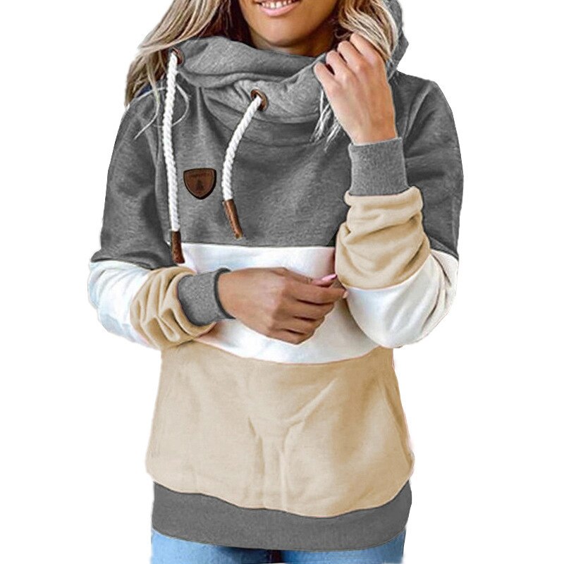 CosyChic: Winter women's contrast stitching hooded turtleneck with casual solid contrast, long sleeve hoodie for a trendy and cozy look.