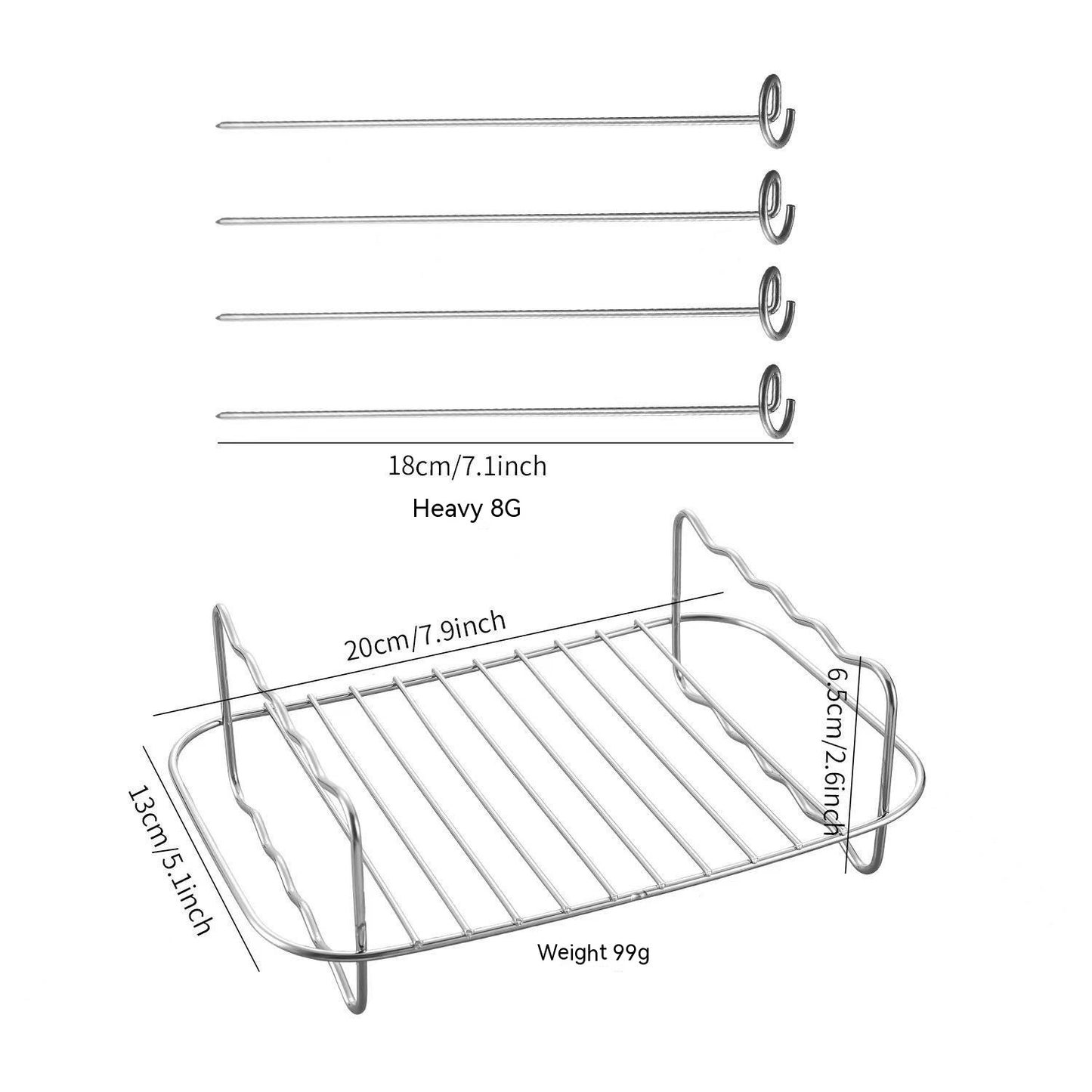 Stainless Steel Double-layer Grill Rack Steamer Air Fryer Accessories Rectangular Barbecue Grill