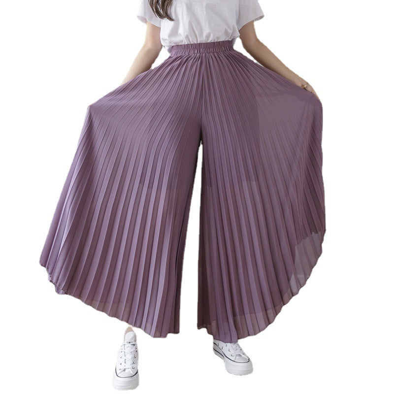 Loose-Fitting Pleated Chiffon Wide-Leg High-Waist Straight Skirt Pants for Women