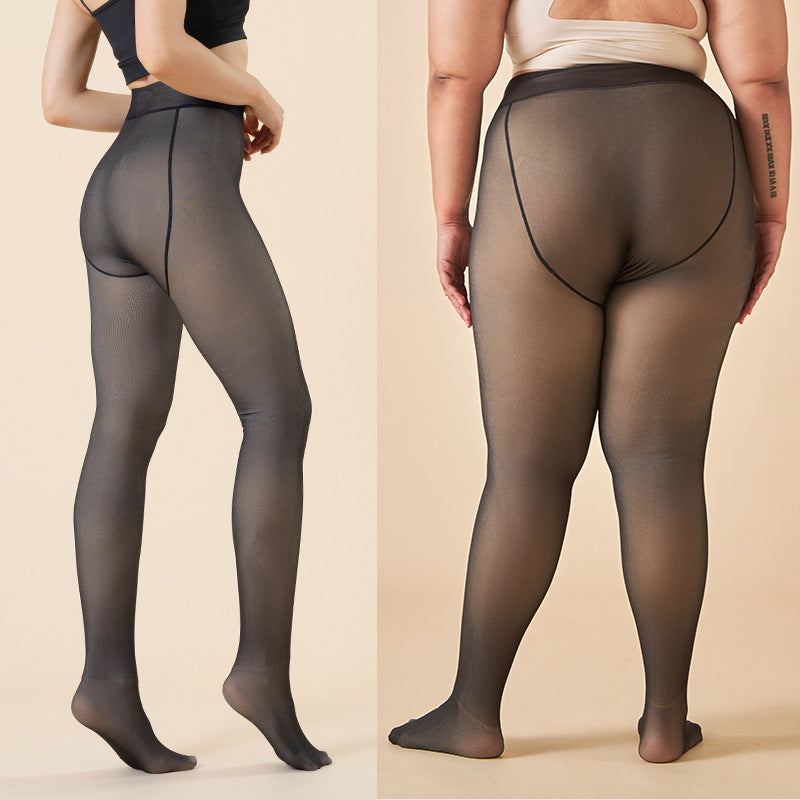 Autumn And Winter Transparent Oversized Leggings Fleece-lined Women