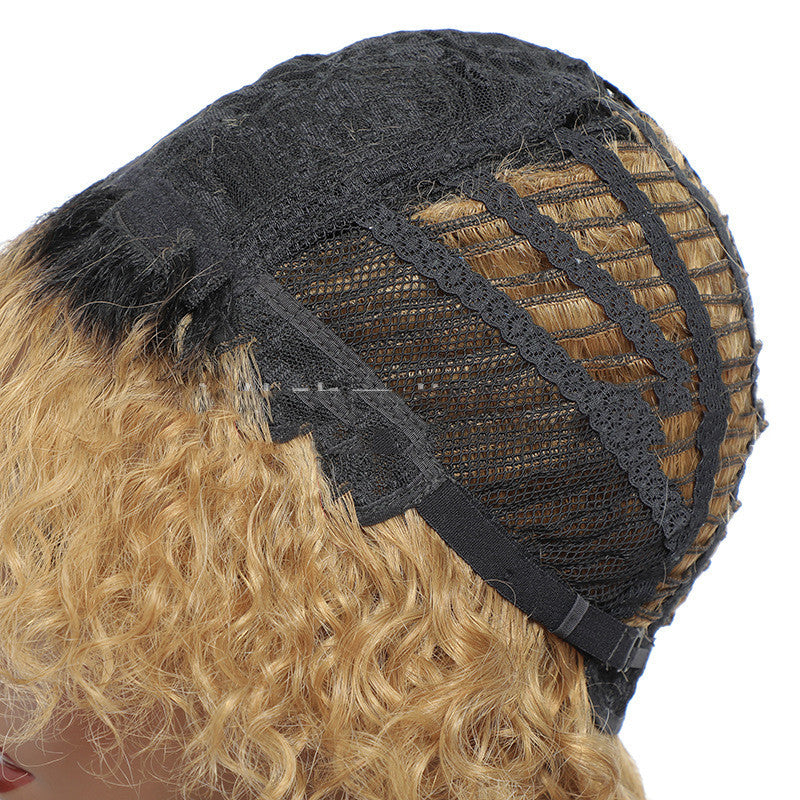 Small Curly Real Hair Headgear, Gradual Fluffy Head High-end Short Hair Cover