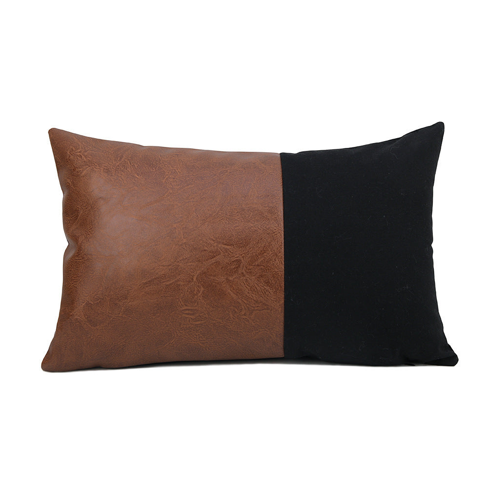 Fashion PU Leather Black Canvas Stitching Pillow Cover