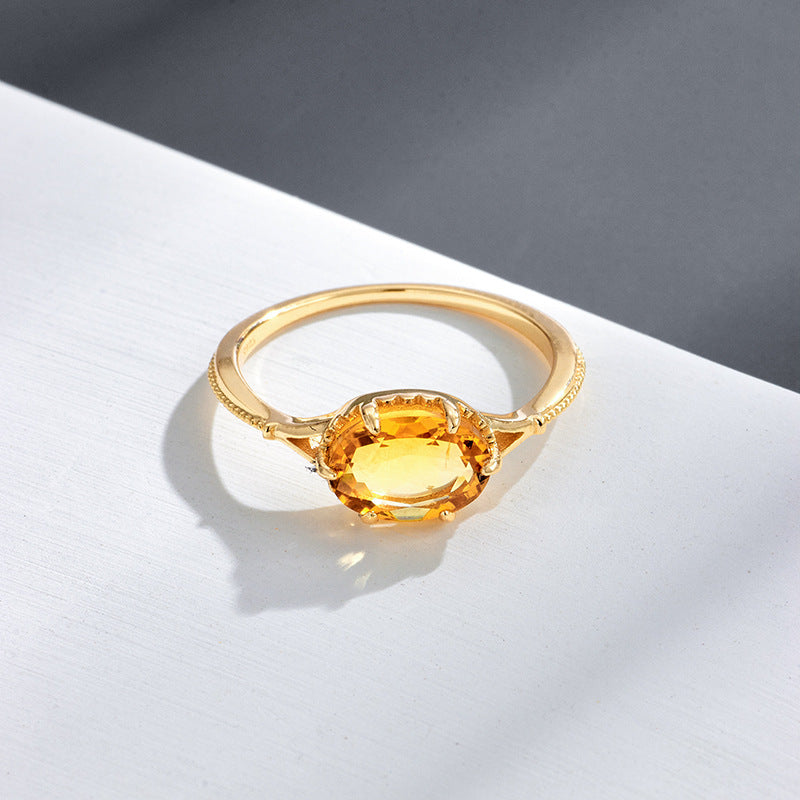 Retro Women's S925 Silver Plating K Gold Citrine Ring