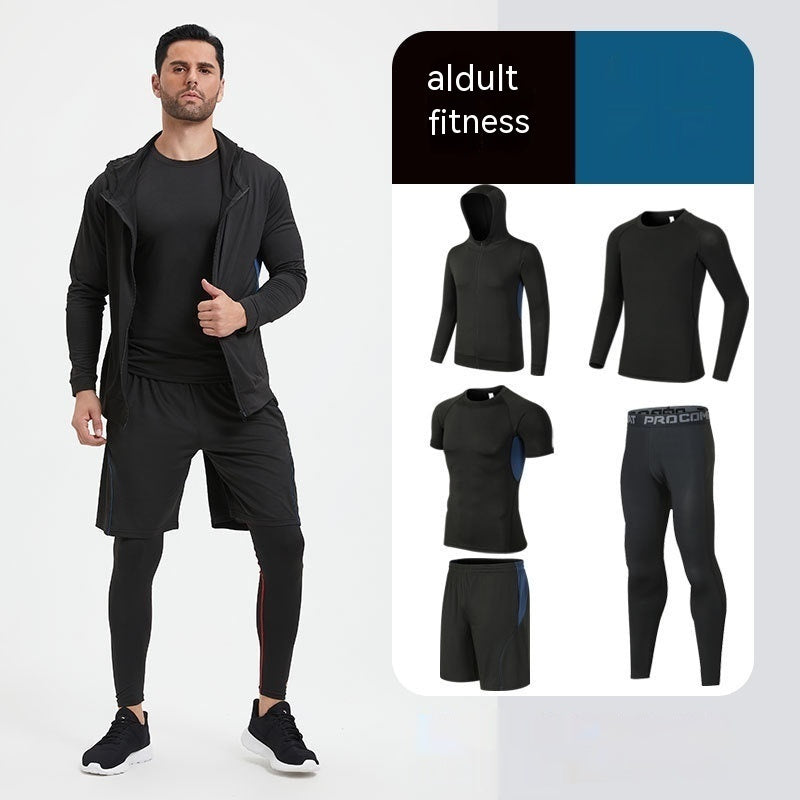 Fitness Suit Men's Morning Running Night Running Sports Quick-drying Five-piece Tights Foot Basketball Training Wear Wholesale