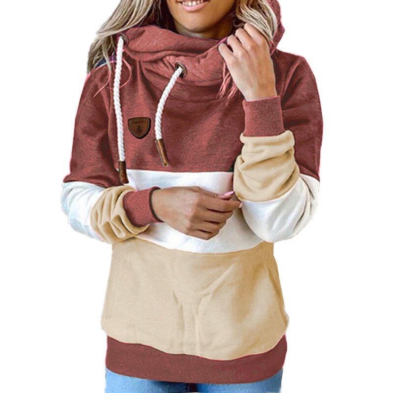 CosyChic: Winter women's contrast stitching hooded turtleneck with casual solid contrast, long sleeve hoodie for a trendy and cozy look.