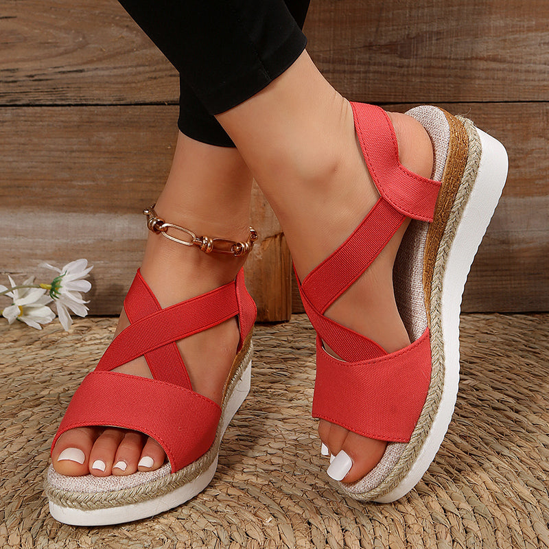 Wedge Sandals For Women Cross-strap Platform Gladiator Hemp Heel Shoes Summer