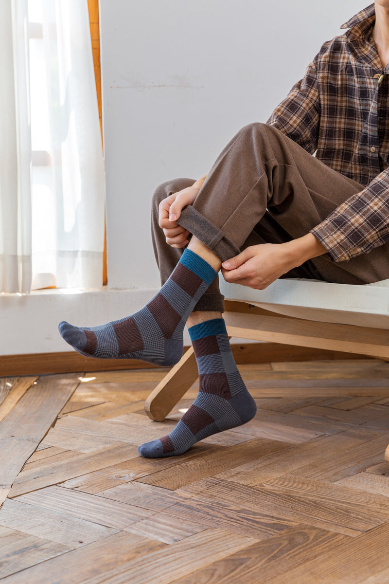 Double Needle Double-way Checkered Men's Socks