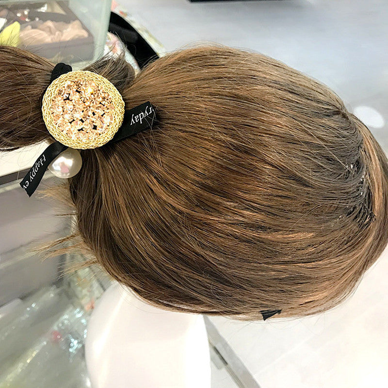 Round rhinestone pearl hair rope