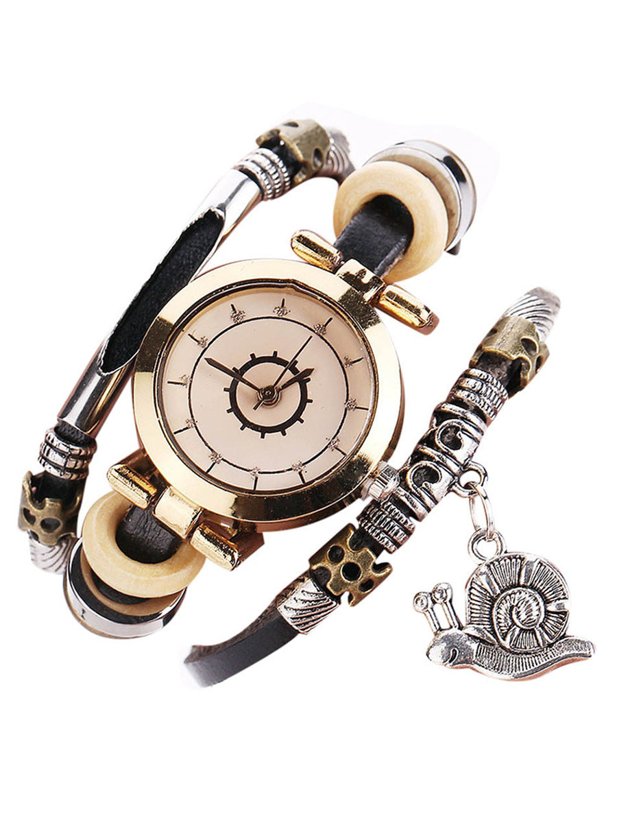 Damen Vintage Armbanduhr Wickelleder Uhr Schneckenanhänger