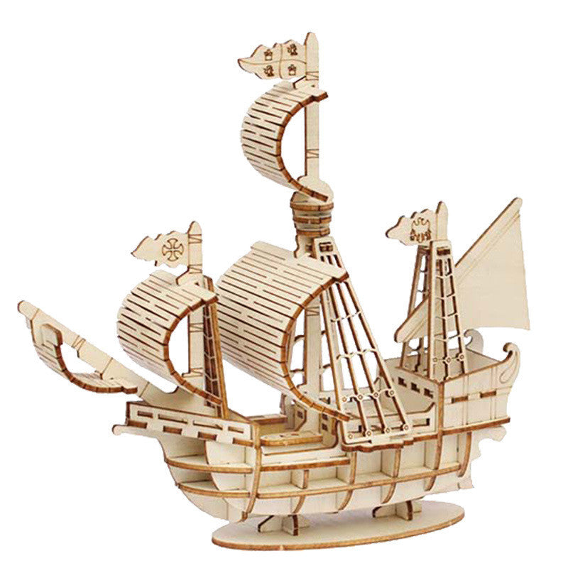 Wooden Pirate Ship Assembled Model Decorative Toys