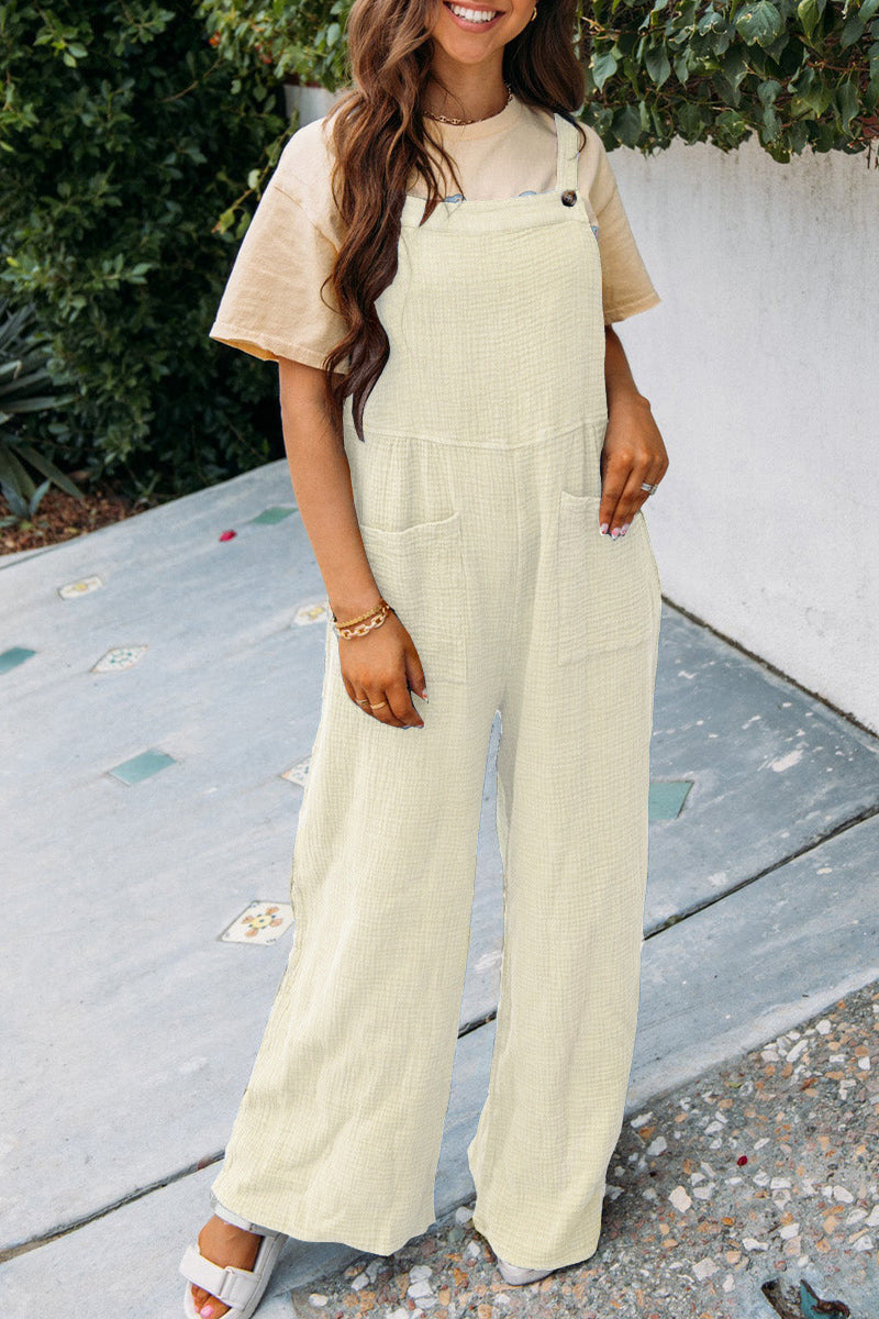 Modischer Jumpsuit mit quadratischem Ausschnitt und Taschen, Frühling, Sommer, lässig, einfarbig, lockerer Overall, Damenbekleidung