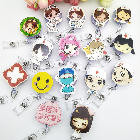 Acrylic Nurse Badge Easy Pull Buckle Cartoon ID Buckle Retractable Buckle Lanyard