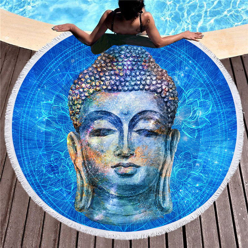 Indian Buddha statue round beach towel