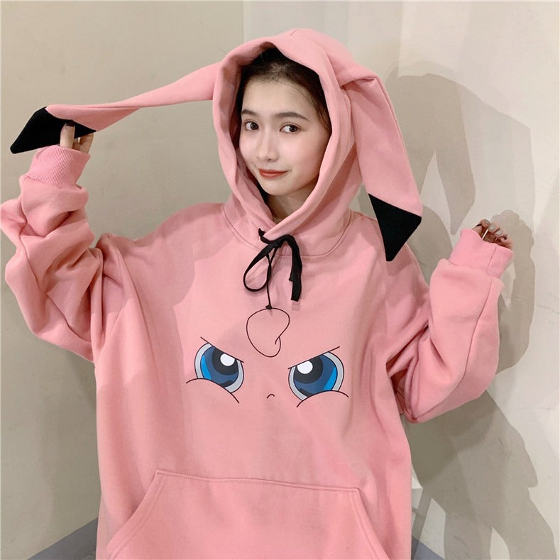 Pikachu Samt Fleece Pullover Studentinnen Japanischer Anime Mit Kappe Lange Abschnitt Kapuzenjacke