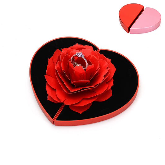 3D Love Box Herzförmige Rose Blume rotierende Ring Box Valentinstag Geschenk