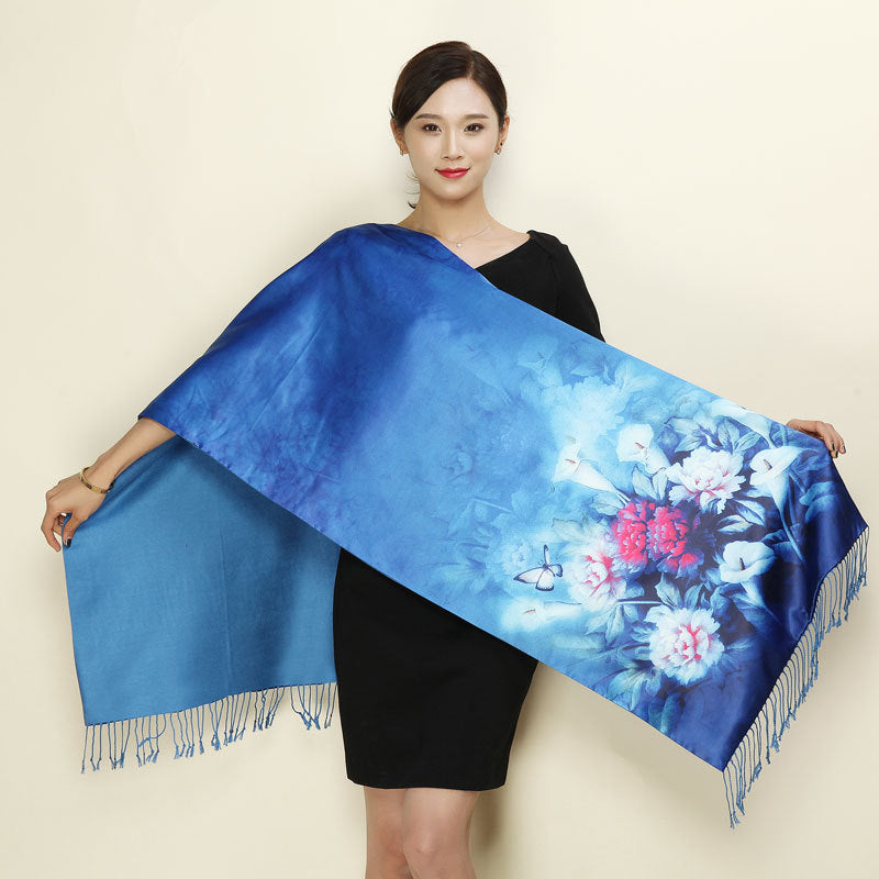 With a cheongsam shawl