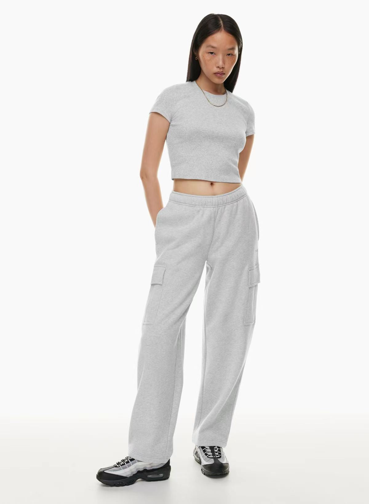 Elastic-waist High Waist Wide-leg Ankle-length Pants