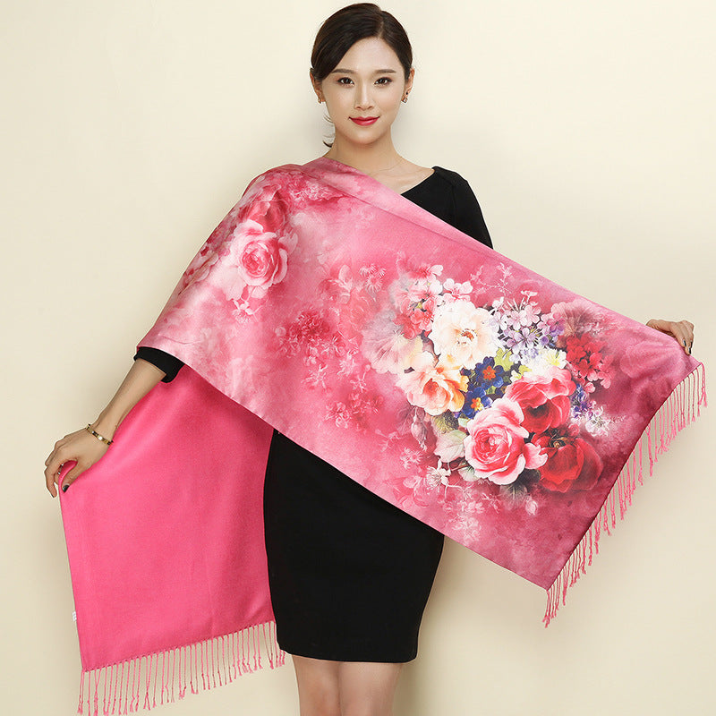 With a cheongsam shawl