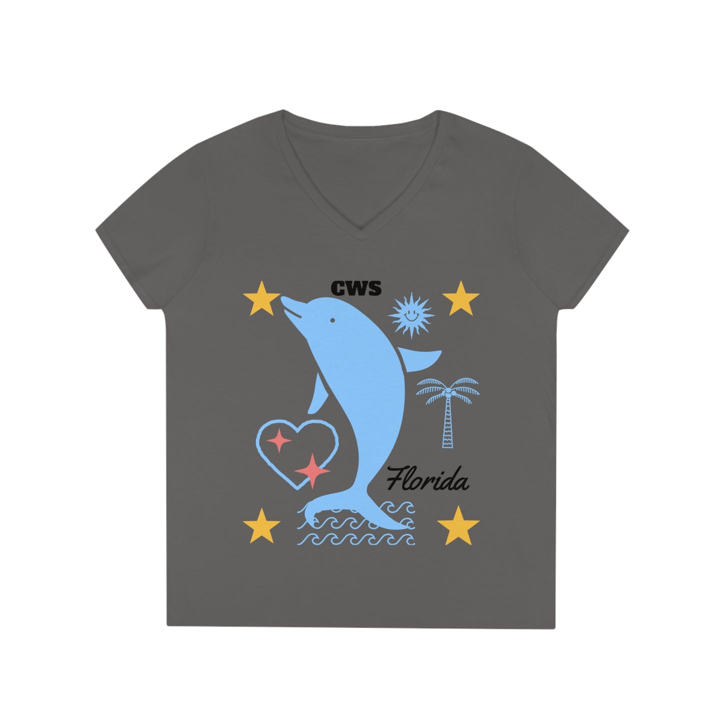 CWS Florida Dolphin Ladies' V-Neck T-Shirt By Cozy Winter Store (ships within USA only)