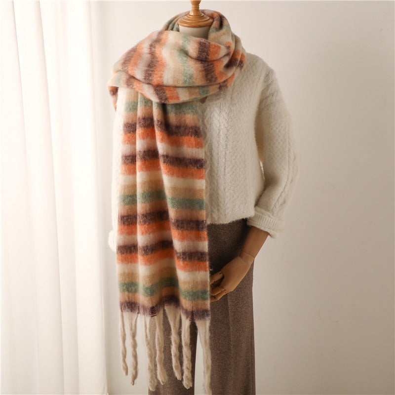 Thick beard striped scarf imitation cashmere winter new warm long tassel scarf for men and women scarf shawl