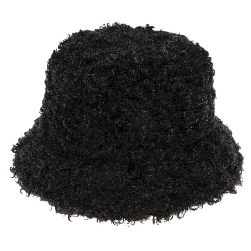 Women Winter Solid Lamb Faux Fur Bucket Hat Outdoor Warm Fluffy Fishing Bob Fisherman Foldable Panama Casual Soft Hat Gorros