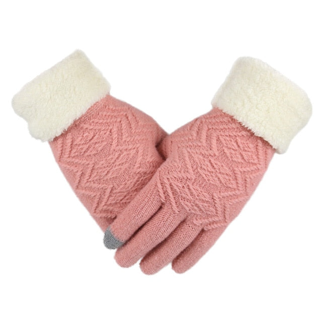 Gestrickte Handschuhe Touchscreen Frauen Verdicken Winter Warme Handschuhe Weibliche Vollfinger Weiche Stretch Strick Fäustlinge Guantes