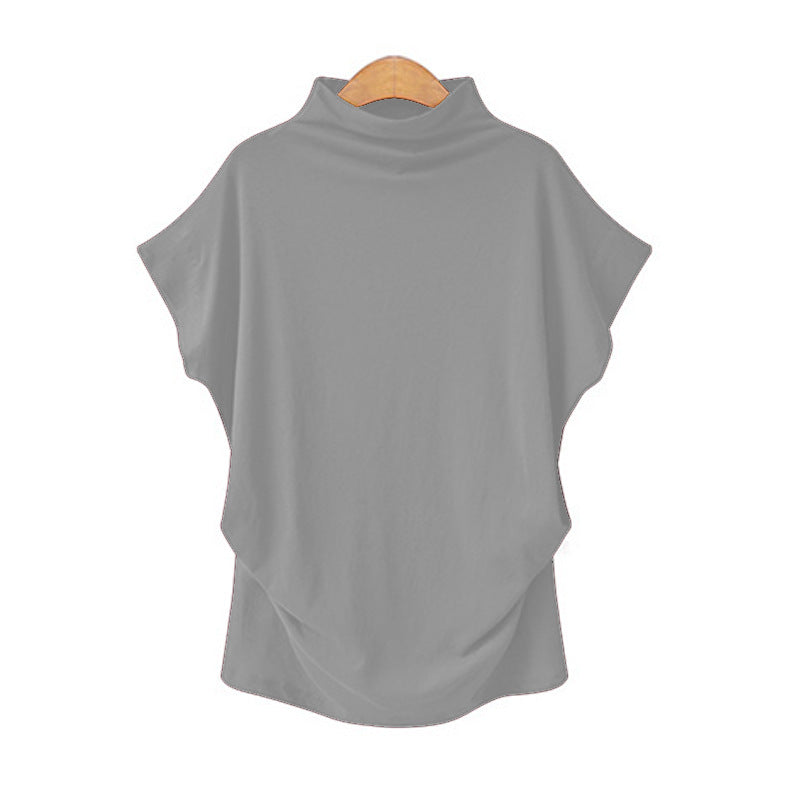 Cozy Lady: Turtleneck Bat Sleeve Short Sleeve T-shirt