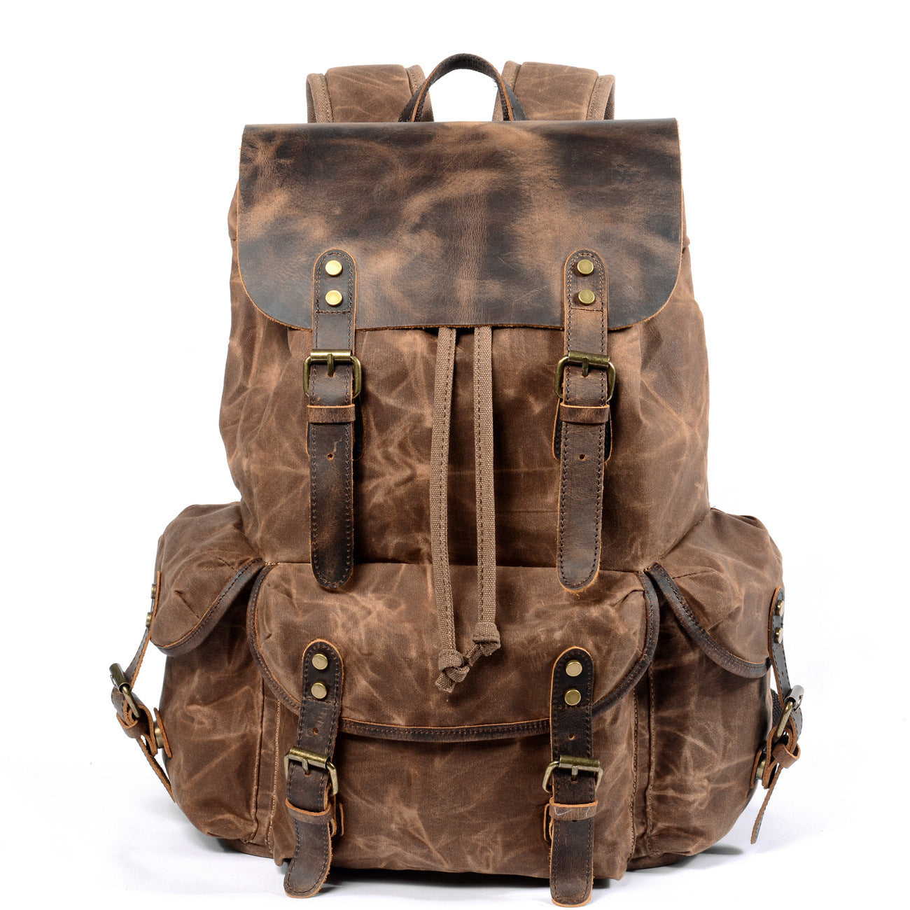 Student Rucksack Retro Backpack Drawstring Men Oil Wax Canvas Bag