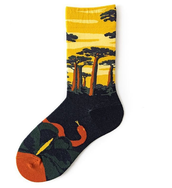 Trendy Socken mit künstlerischer Illustration bis zur Mitte der Wade