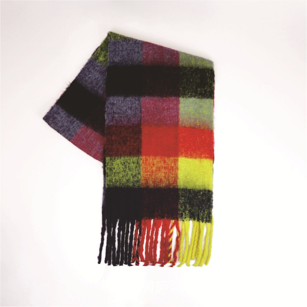 Men's and Women's Autumn and Winter Fashion Warm Rainbow Plaid Shawl Versatile Tassel Scarf