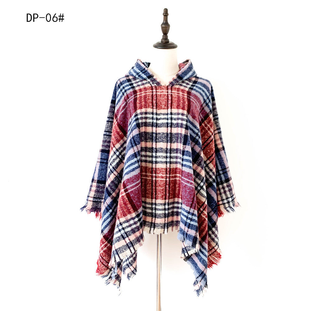 Spring Autumn And Winter Plaid Ribbon Cap Cape And Shawl