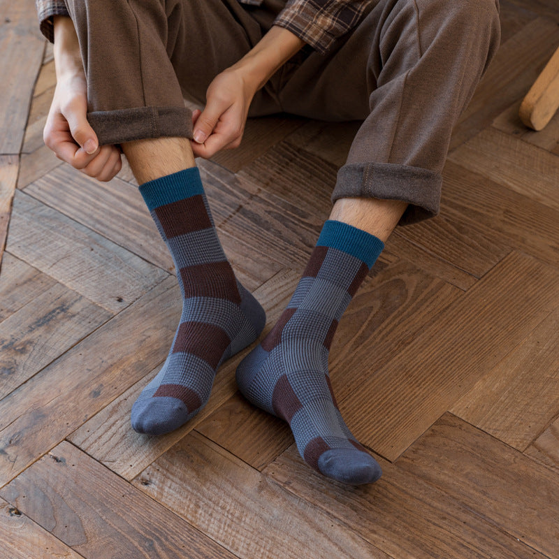 Double Needle Double-way Checkered Men's Socks