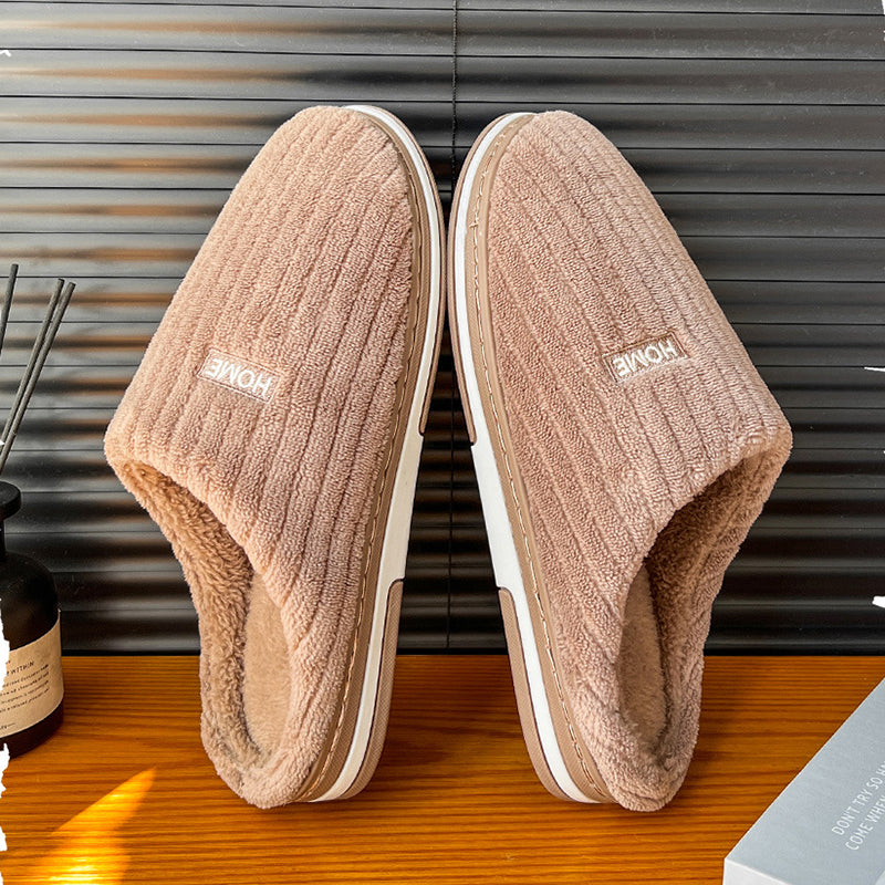 WarmEase: Solid color, simple cotton slippers for non-slip winter warmth. Perfect for households, indoors, couples, and women's comfort.