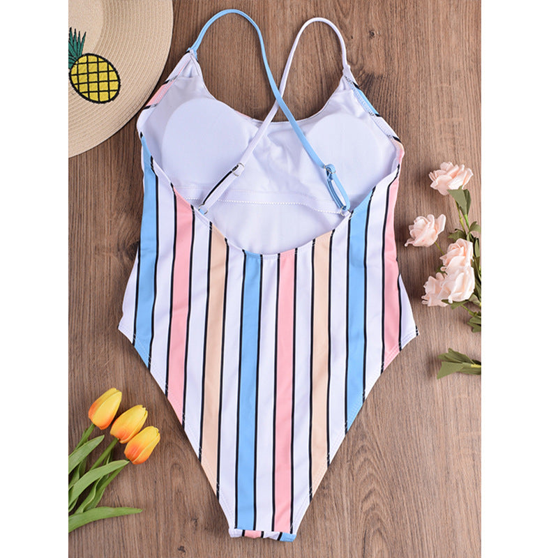 Striped one-piece swimsuit