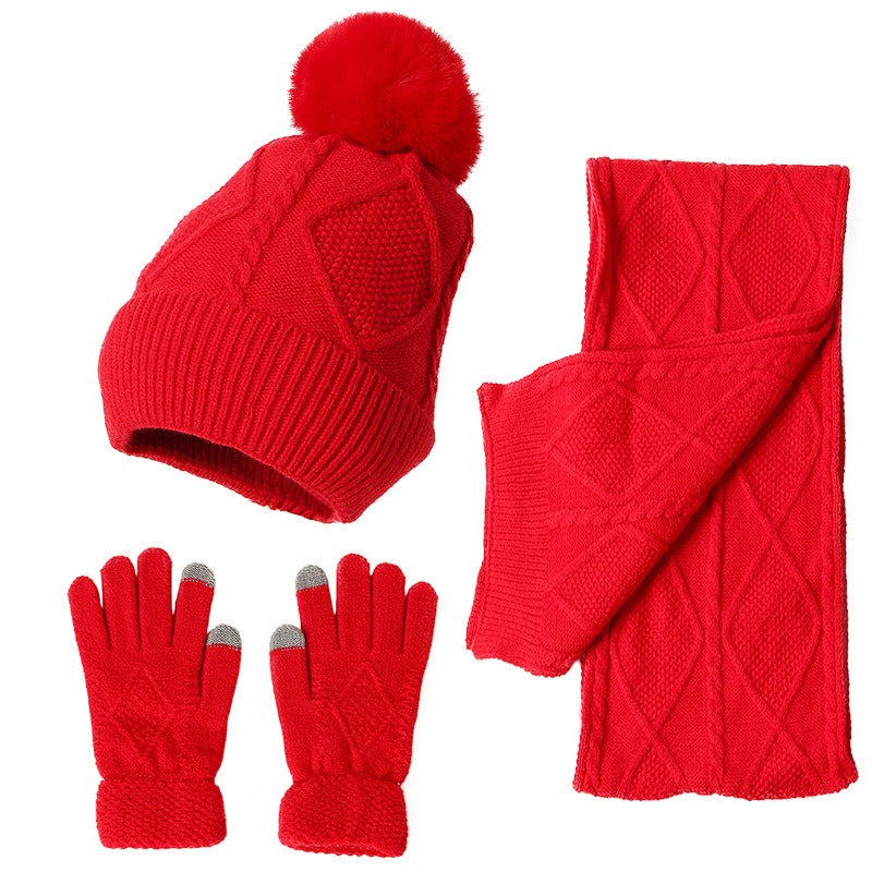 Adult Hat, Scarf, Glove, Three Piece Set, Autumn and Winter New Warm and Thickened Woolen Hat