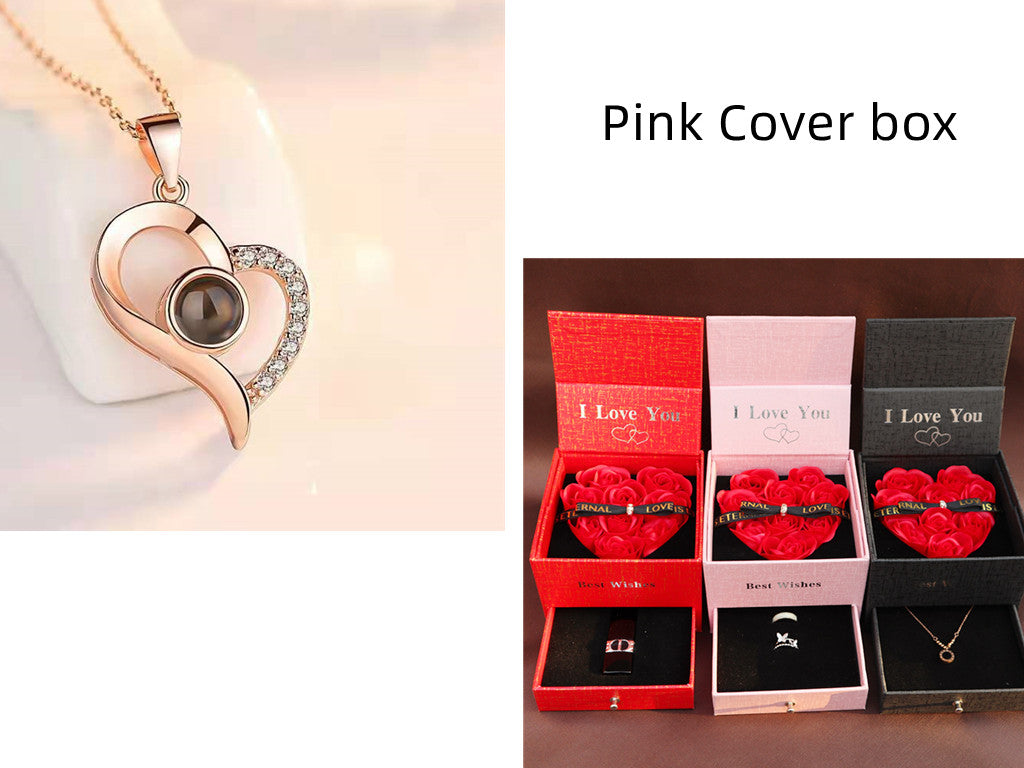 Heiße Valentinstag Geschenke Metall Rose Schmuck Geschenk-Box Halskette für Hochzeit Freundin Halskette Geschenke