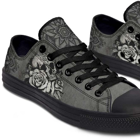 UrbanKicks Black Flower Fashion Printed Couple High Top Canvas Shoes