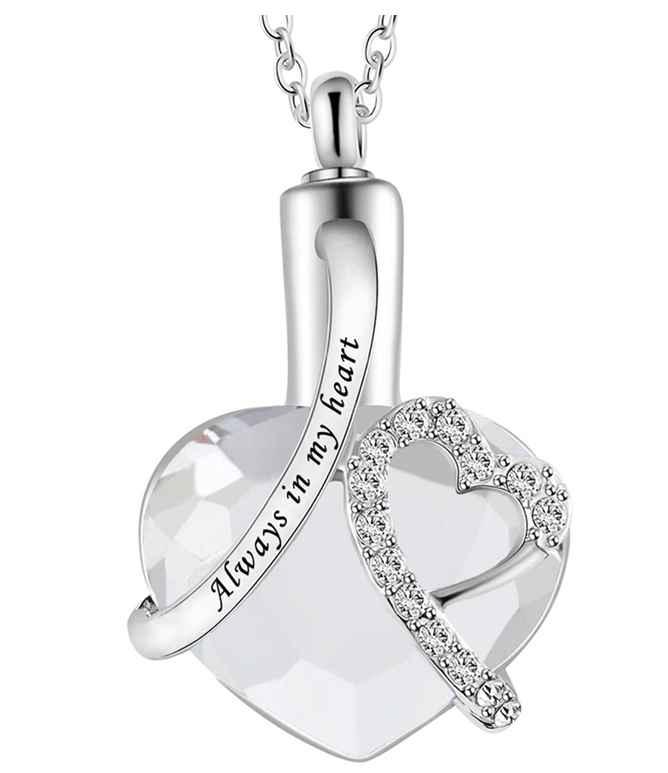 Heart-shaped urn pendant always in my heart perfume bottle