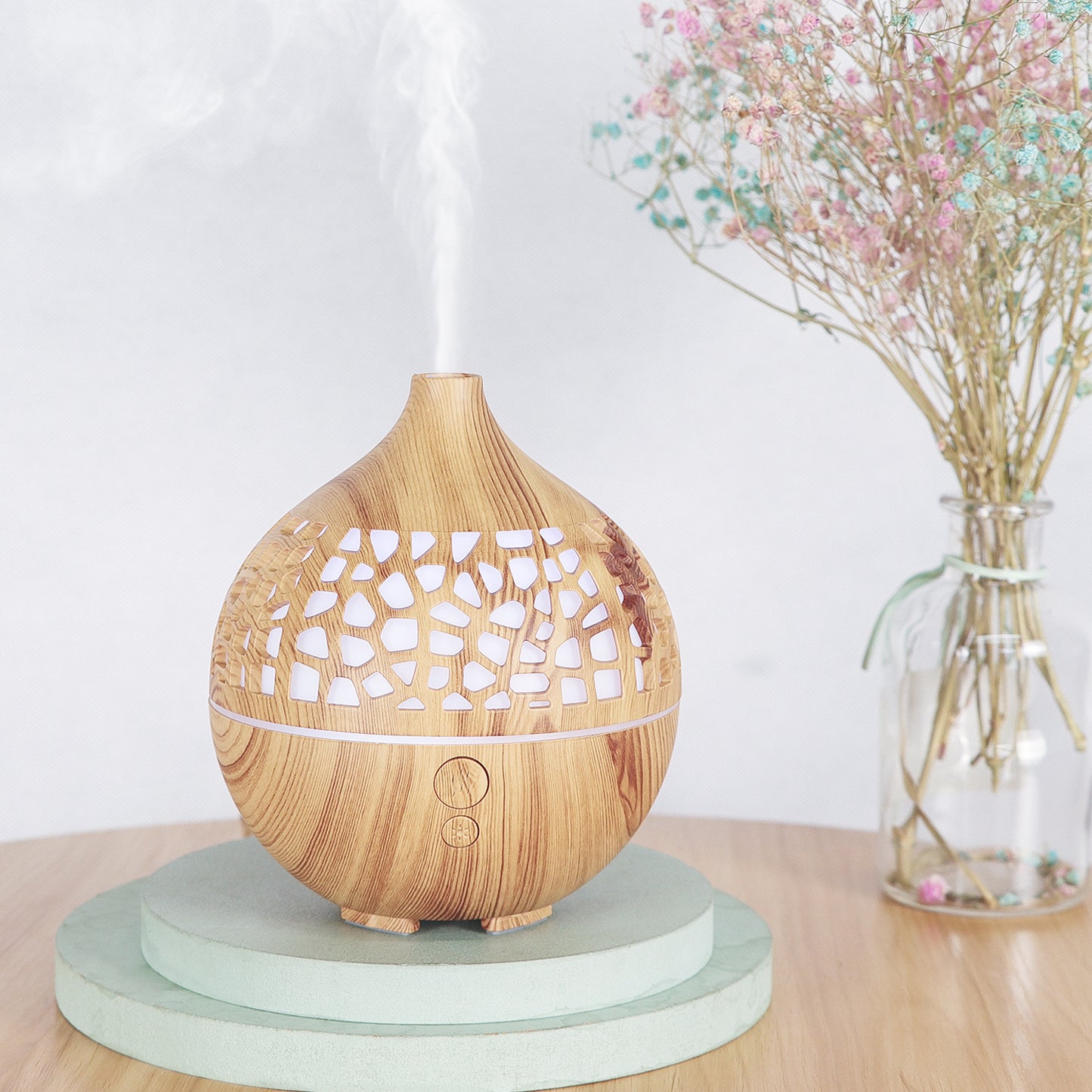 New 5V Hollow Wood Grain Humidifier 180ml USB Desktop Aroma Diffuser