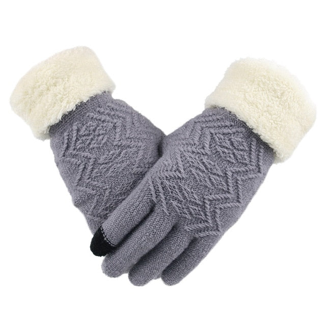 Gestrickte Handschuhe Touchscreen Frauen Verdicken Winter Warme Handschuhe Weibliche Vollfinger Weiche Stretch Strick Fäustlinge Guantes