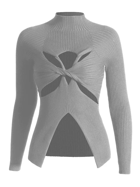 Crisscross Hollow Out Strickpullover für Frauen Rundhals Langarm Abnehmen Casual Chic Pullover weiblich 