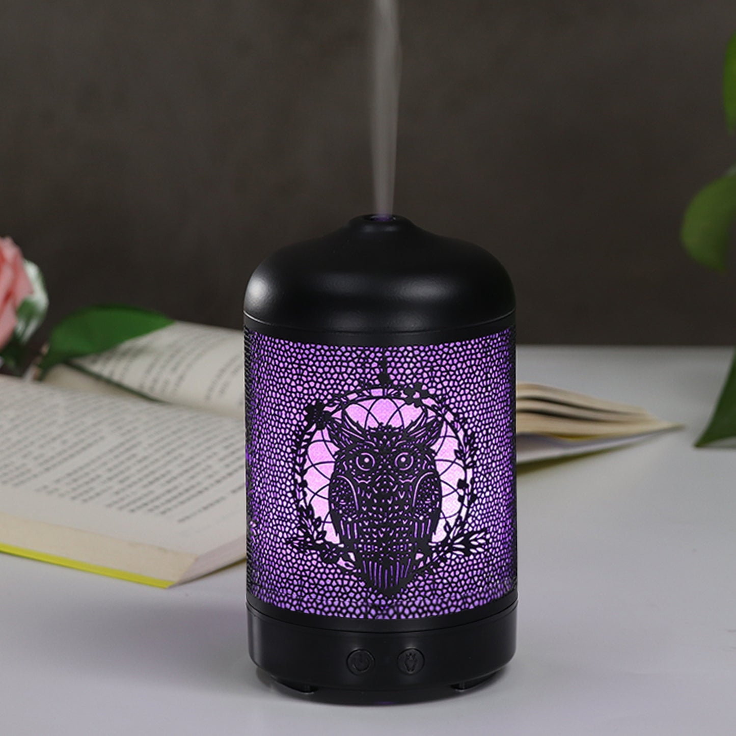 Iron Aroma Diffuser Colorful Night Light Ultrasonic Atomizer Hollow Owl Essential Oil Humidifier