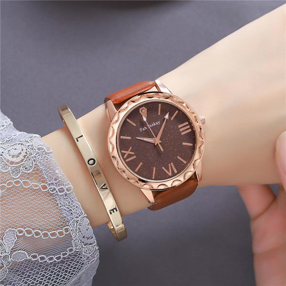 Glitter Gesicht Einfache Mode Alle-spiel Gürtel frauen Uhr Geschenk Box Anzug Quarz Armbanduhr